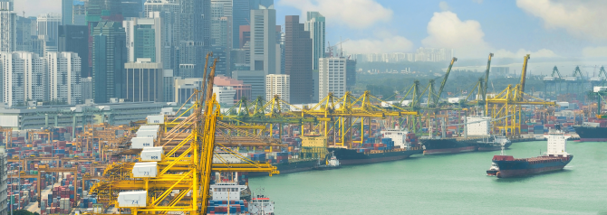 Port of Singapore with skyline in background