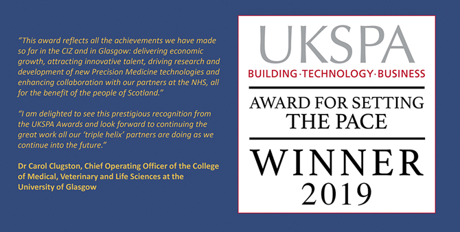 Image of the UKSPA 2019 winner logo with quote from Dr Carol Clugston
